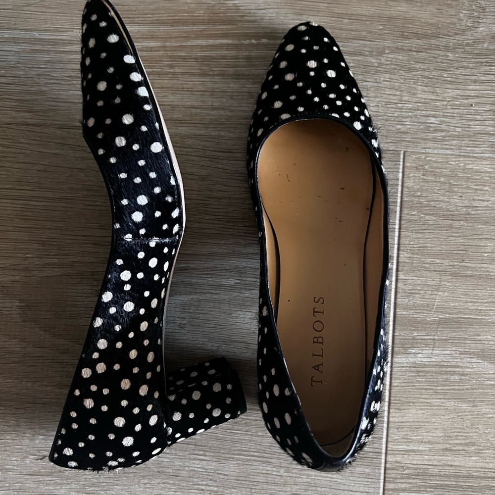Talbots genuine leather calf hair polka dot block heels